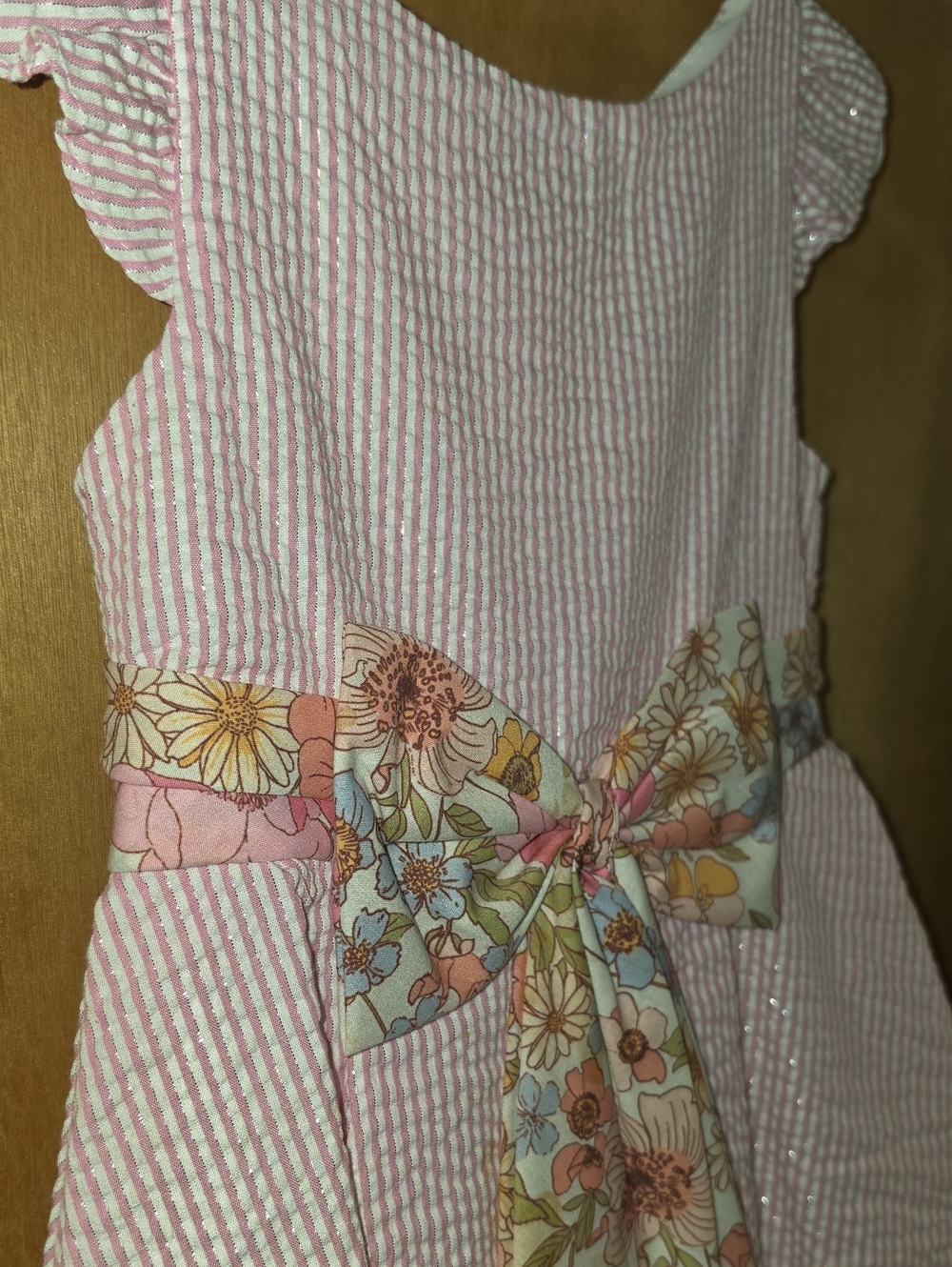 Rare Editions Seersucker Pastel Floral Girls Spring Dress